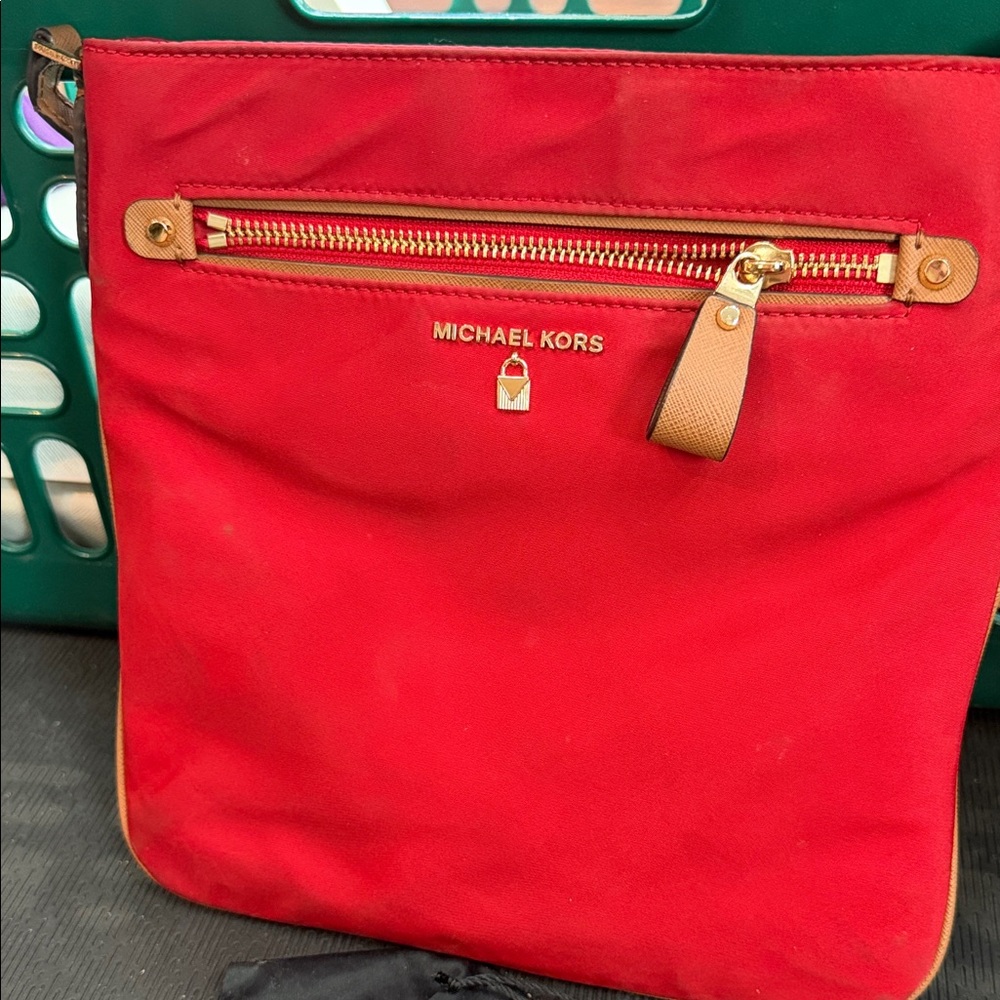 Michael Kors Red and Tan Crossbody Bag